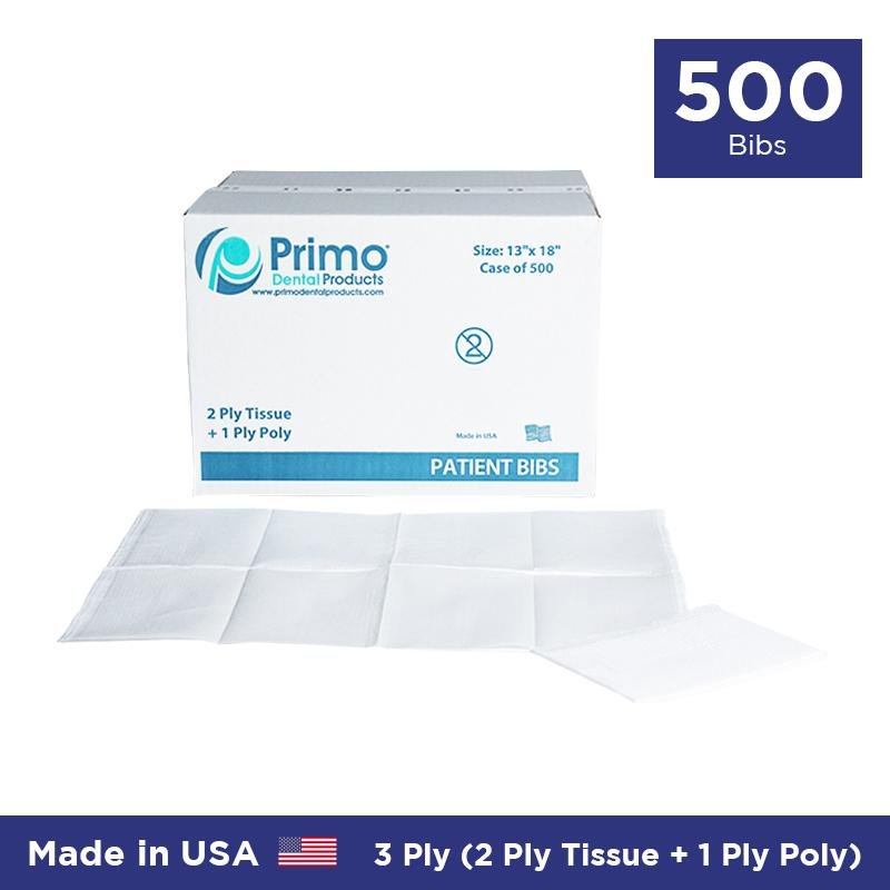 Primo Patient Bib 2-Ply w/Poly 13x18